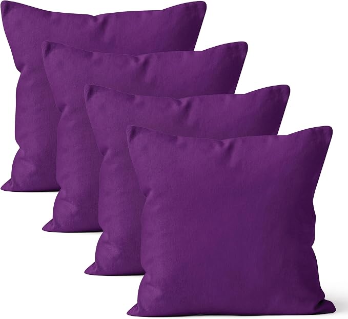 Encasa XO Throw Pillow Covers 20x20 in Set of 4 Purple | No Inserts | Cotton Pillow Covers for Living Room, Bed, Sofa, Couch | Decorative Cushion Covers with Improved Zipper