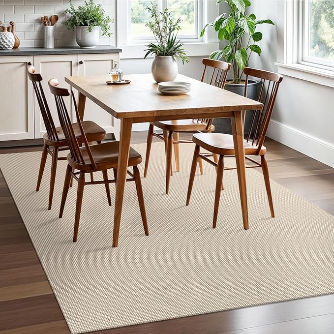 EARTHALL Woven Area Rugs 5x7 Ft Washable Living Room Rugs Non Slip Rubber Backed Dining Room Rug Braided Bedroom Rugs Indoor Floor Carpet for Living Room, Bedroom, Dining Room, Beige/Ivory