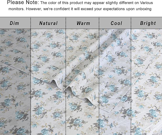 RUVANTI 100% Cotton Organic Percale Sheets Cal King Size – Crisp Cooling Bed Sheets for Hot Sleepers, Deep Pocket 13”, Soft Peach Finish, Breathable & Durable Hotel-Style 4 Pcs, Blue Rose