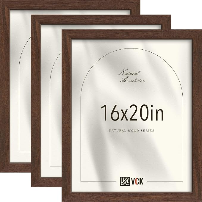 VCK 16x20 Poster Frames 3 Pack - Brown Solid Wood Picture Frame, Exclusive Wood Grain, Wall Hanging