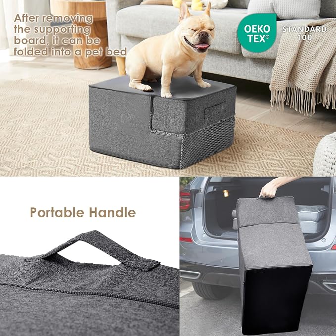 EHEYCIGA Dog Stairs for Small Dogs 13.5" H, 3-Step Dog Steps for Couch Sofa and Chair, Pet Steps for Medium Cats, Non-Slip Balanced Pet Ramp Indoor, Grey
