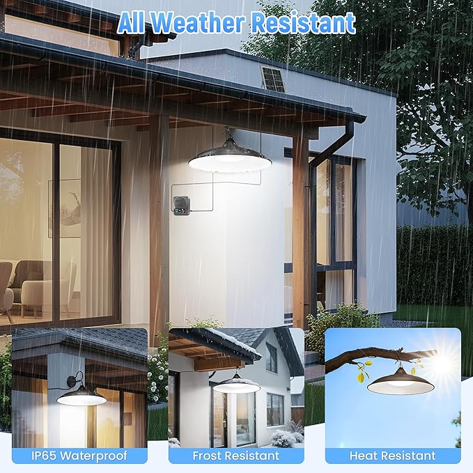 Solar Shed Light Indoor Outdoor, 2000LM Motion Sensor Pendant Light, Daytime Available Solar Indoor Lights with 4 Lighting Modes Remote Control for Barn, Patio, Gazebo, Shop, Garage