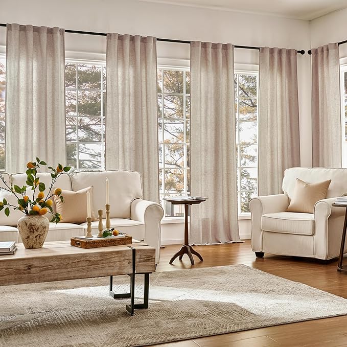 jinchan Linen Curtains with White Privacy Lining Taupe Lined Curtains 96 inch for Closet Small Window Living Room Bathroom Neutral Farmhouse Cottage Core Light Filtering Rod Pocket Back Tab 2 Panels