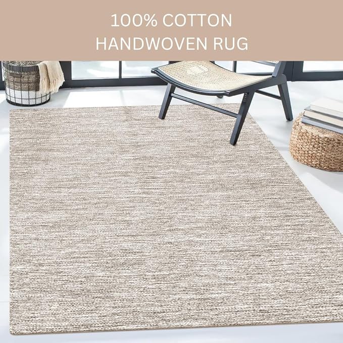 Hand Woven Area Rug 3x5 Feet - Rustic Farmhouse Boho Accent Rug for Living Room Bedroom Kitchen Entryway Floor Mats - Ideal for High Traffic Areas 100% Cotton Rag Rug Natural