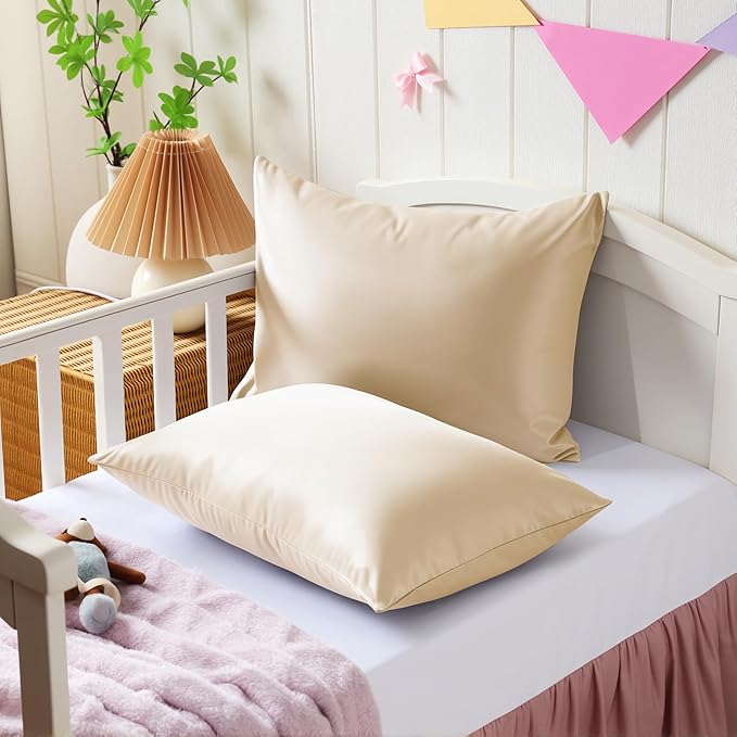 4 Pack Cooling Toddler Pillow Cases,Viscose Derived from Bamboo Small Pillow Protectors Set of 4, 400 Thread Count Soft Silky Breathable Summer Pillow Cover with Zipper Hidden (4PCS, 13‘’x18‘’,Beige)