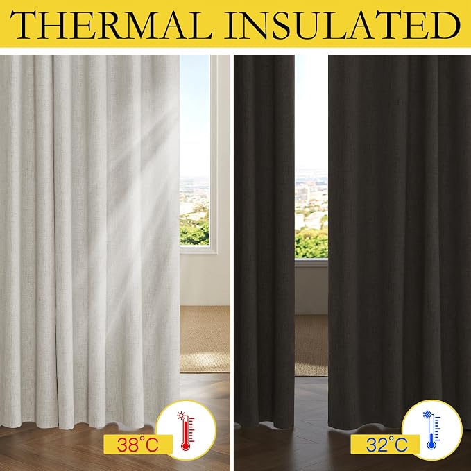 NICETOWN 100% Blackout Curtains 108 inches Long 2 Panels, Linen Blend Thermal Insulated Curtains with Grey Liner for Bedroom, Farmhouse Style Privacy Window Draperies, Alabaster Gray, W52 per Panel