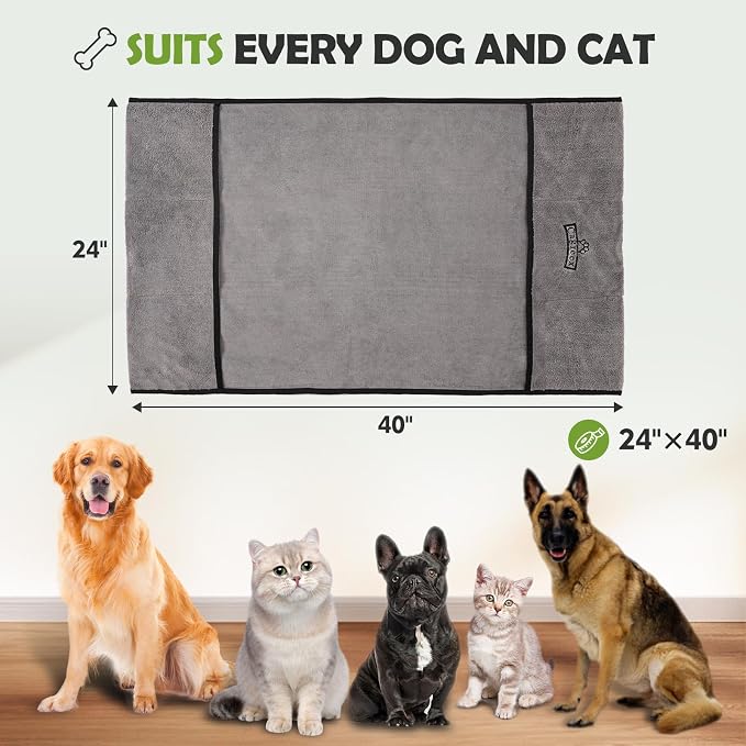 Microfiber Dog Grooming Bath Towel: Super Absorbent Soft Pet Grooming Towel Bath & Shower Supplies - Large Towels to Drying Dog Cat Pets Drying & Grommers (Gray, 1 Pcs)