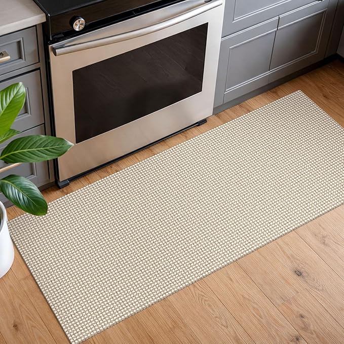 EARTHALL Woven Runner Rug 2x5 Ft Washable Runners for Hallways Cotton Non Slip Rubber Backed Kitchen Runner Braided Indoor Floor Carpet for Entryway, Hallway, Kitchen, Bedroom, Beige/Ivory