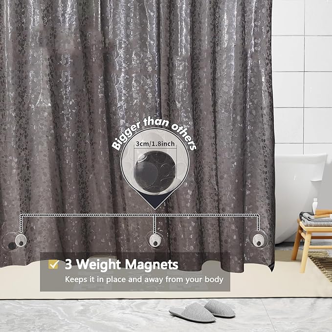 Shower Curtain Liner, Waterproof EVA 3D Shower Curtains with Duty Heavy Bottom Magnets and Rust Proof Grommets, Weighted Shower Liner for Shower Stall, Bathtubs