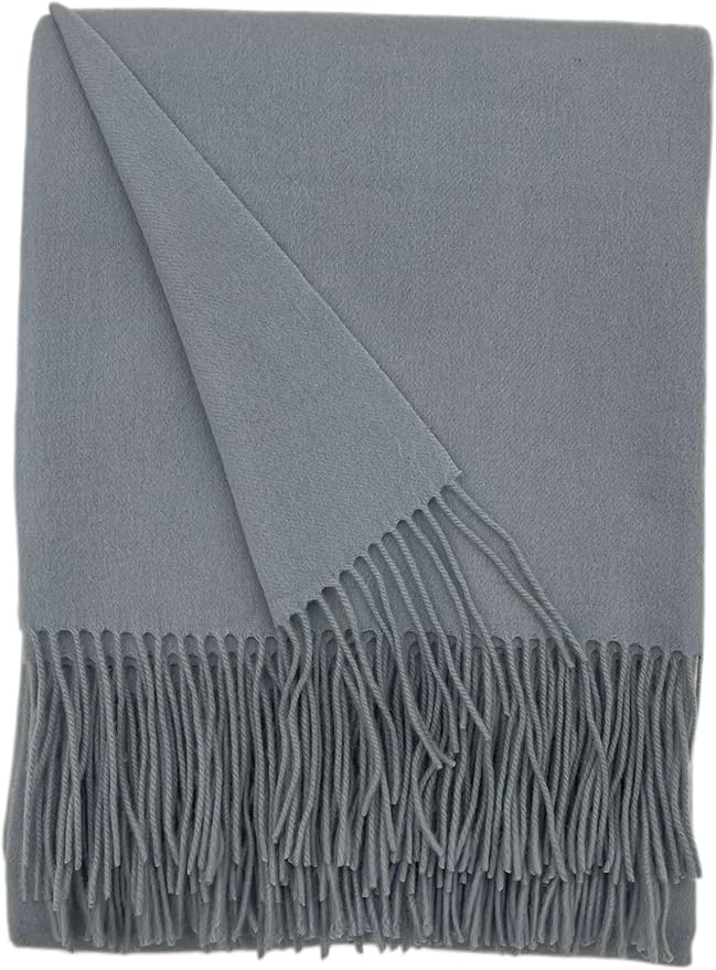 Alashan Cashmere Blend Ripple Finish Woven Throw - Throw Blanket - Blue Haze