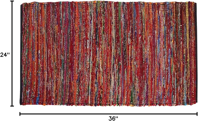 Ramanta Home Cotton Chindi Hand Woven Rug - 2x3 ft Multi Color, Reversible Area Rugs for Indoor, Outdoor, Living Room, Kitchen, Entryway | Boho Door Mat for Home Decor - 24x36 Inches