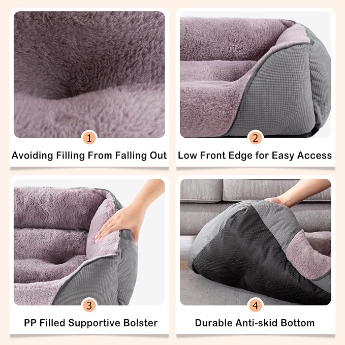 MIXJOY Dog Beds for Large Dogs, Big Pet Bed Large Size Dog Washable, Orthopedic Calming Soft Pet Beds Cuddler, Rectangle Sleeping Rabbit-Velvet Cozy Puppy Bed with Anti-Slip Bottom (35x25in, Grey)