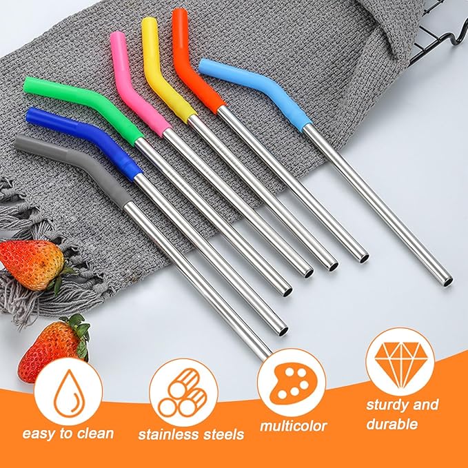 Reusable Straws Set, 20 Pcs Silicone Straws Cover & Stainless Steel Straws Suit, Anti Wrinkle Straw, Metal Straw, Aesthetic, Eco-Friendly, Easy to Clean, Straws for Every Beverage Experience