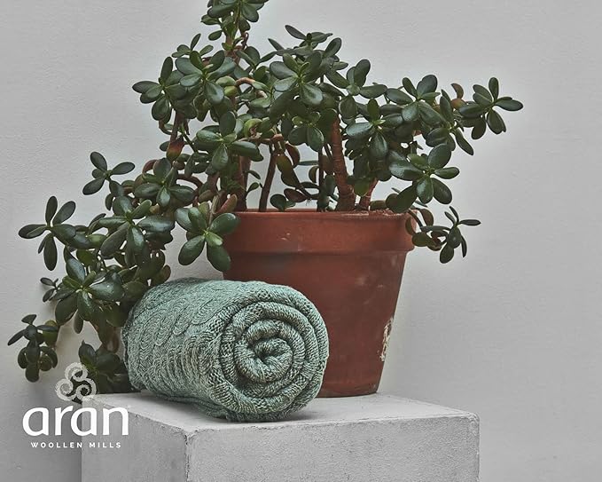 Aran Woollen Mills Irish Cable Knit Blanket Supersoft Merino Wool Throw Made in Ireland 40" x 60" (Seafoam Green)