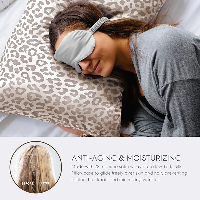 TAFTS 22mm 100% Pure Mulberry 6A Silk Pillowcase for Hair & Skin with Envelope Closure, Cooling, Natural, Organic, Double Sided Silk Pillow Case (Leopard, Queen Size, 20"x30")