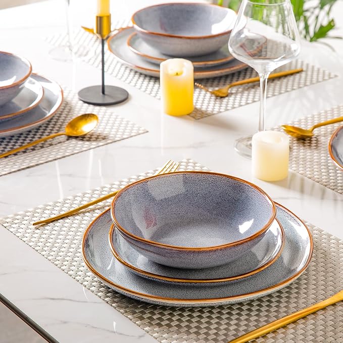 AmorArc Ceramic Dinnerware Sets,Handmade Reactive Glaze Plates and Bowls Sets,Highly Chip and Crack Resistant | Dishwasher & Microwave Safe Dishes Set, Service for 4 (16pc)