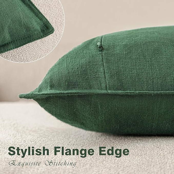 Foindtower Set of 2, Decorative Linen Soild Throw Pillow Covers Soft Accent Euro Cushion Case Farmhouse Neutral Pillowcase for Chair Couch Sofa Bedroom Living Room Home Decor 22 x 22 Inch Pine Green
