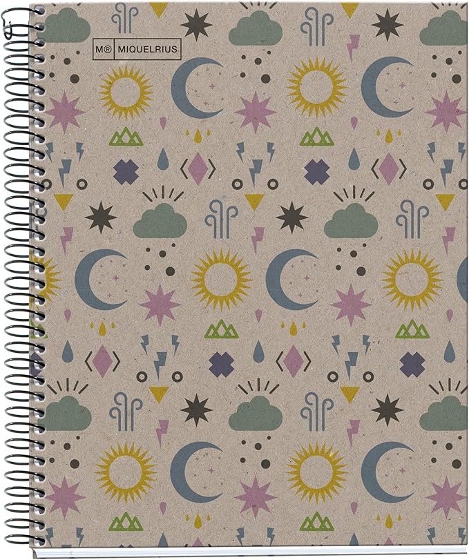 Miquelrius - Recycled A5 Notebook - 80 Sheets 80 g - Squared 5 x 5 mm - 1 Coloured Strip - Recycled Cardboard Cover - Eco Lunas Design