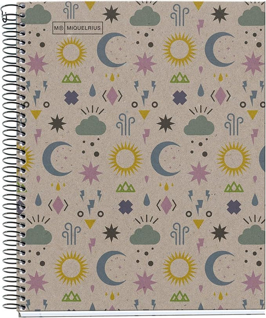 Miquelrius - Recycled A5 Notebook - 80 Sheets 80 g - Squared 5 x 5 mm - 1 Coloured Strip - Recycled Cardboard Cover - Eco Lunas Design