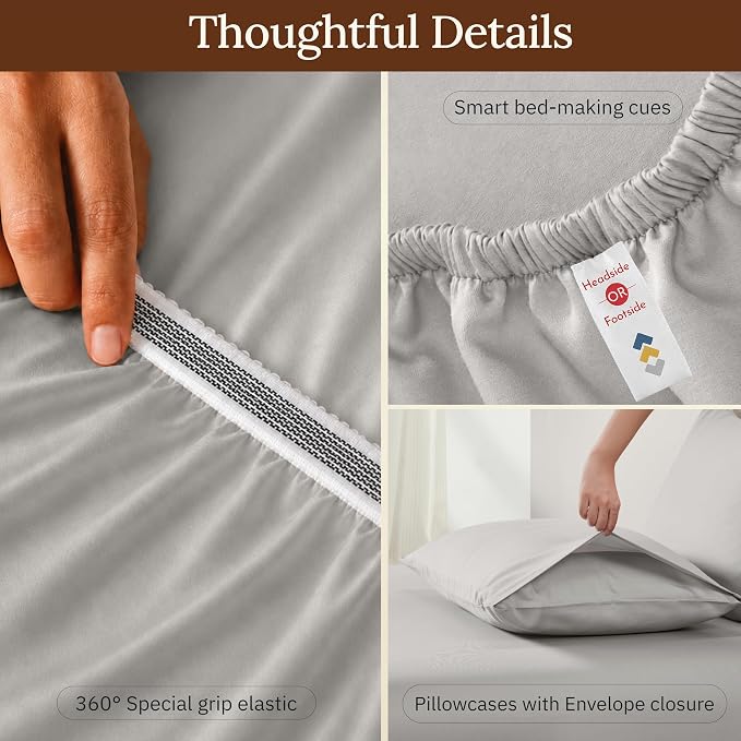 California Design Den California King Sheets Set - 100% Organic Cotton, Soft and Lightweight Sateen, Deep Pockets, Durable Bedding - Light Grey