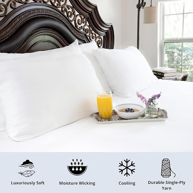 Pillowcases 100% Viscose Made from Bamboo Pillow Cases, Cooling, Luxuriously Soft, Envelope Closure, 300 Thread Count (White, King)