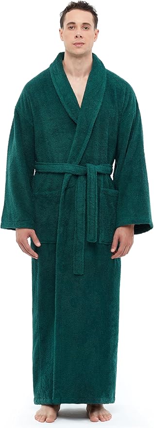 Arus Men's Shawl Collar Robe, Turkish Terry Cotton Bathrobe with Regular and Full Length Options