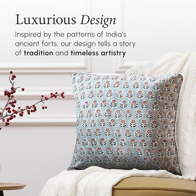 CPC 100% Cotton Throw Pillow Covers 20x20 Inch, Set of 2 Gray Block Print Pattern Couch Pillow, Cute Boho Decorative Pillows for Living Room, Bedroom with Hidden Zipper- Labra Gray