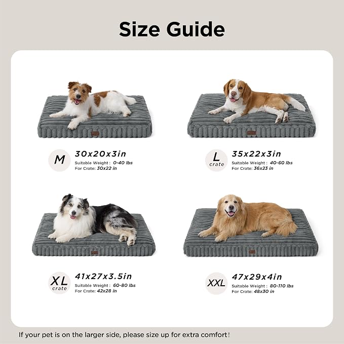 Bedsure ComfyFleece™ Fluffy XL Dog Bed Extra Large Crate Pillow 41x27 Cream | Aesthetic Crate Bed for Balanced Support Cute Chopped Foam Pad with Removable Washable Cover Non-Slip Waterproof Cozy Pet Mat