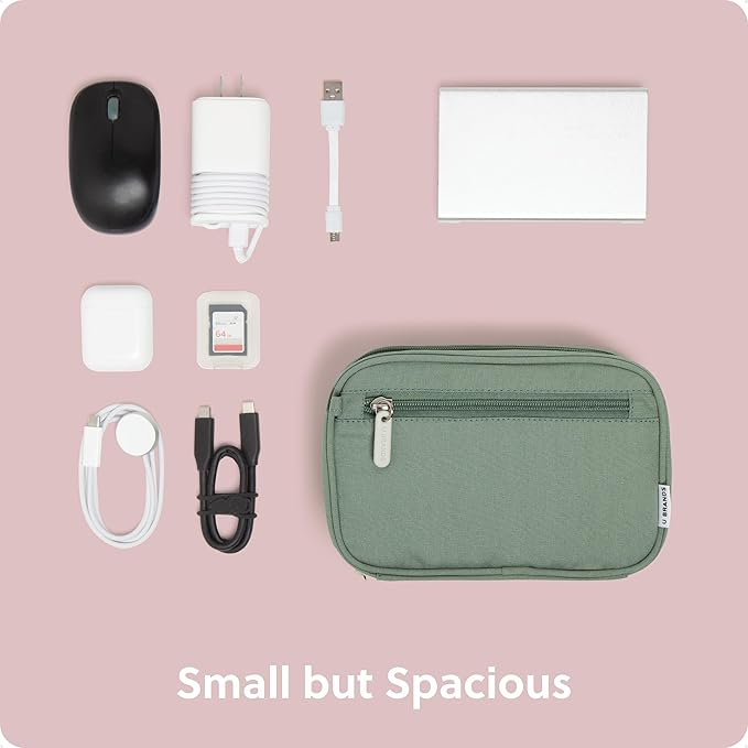 U Brands Canvas Tech Organizer Pouch 9 Compartments, 7.8 x 5 Inch Cable Organizer Bag for Travel, Cord Organizer for Cables, Earbuds, Flash Drives and Accessories – Eucalyptus