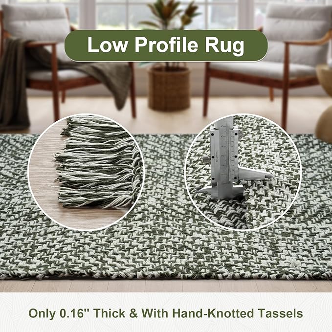 Collive Hallway Runner Rug, 2' x 5' Soft Washable Kitchen Runner Rug, Olive Green/Cream Contemporary Modern Laundry Room Rugs Indoor Hand-Woven Cotton Carpet for Bedroom Entryway Front Door Farmhouse