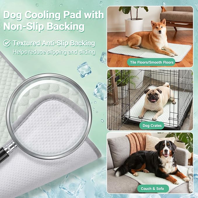 PatiencET Large Dog Cooling Mat, 32 x 44 in No-Gel Cooling Pad for Dogs, Cool Touch Pet Mat with Ice-Dot Texture, Washable Summer Dog Mat for Crate, Kennel, Floor, Sofa, Car, Light Green