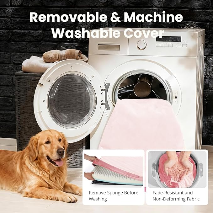OhGeni Orthopedic Waterproof Dog Bed for Medium Dogs, Machine-Washable Removable Cover in Easy-Clean Fabric, Reversible Memory Foam & Easy-Carry Handle, Suitable for Crate, 30 inch (Pink)