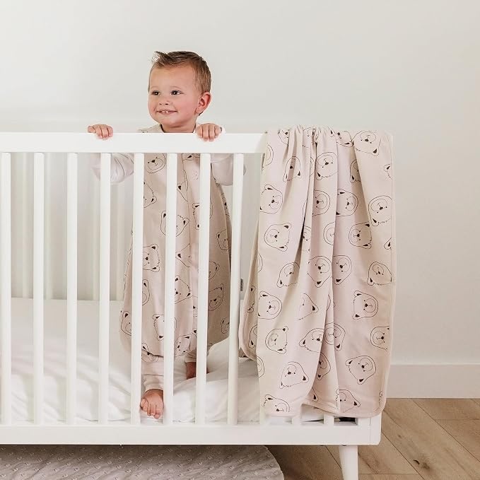 Woolino Toddler Blanket - Merino Wool and Organic Cotton Baby Blanket for Girls and Boys - 4 Season - 52.5” x 40” - Teddy Bear