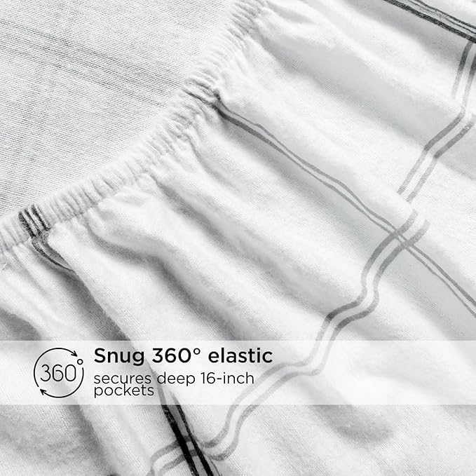 Briarwood Home® Printed Flannel Sheet Set, 100% Natural Cotton, Soft, Warm & Deep Pocket, Advanced Nano-Tech Making it Resistance to Pilling; Brushed 6 Times for Softness (Classic Plaid, Queen)