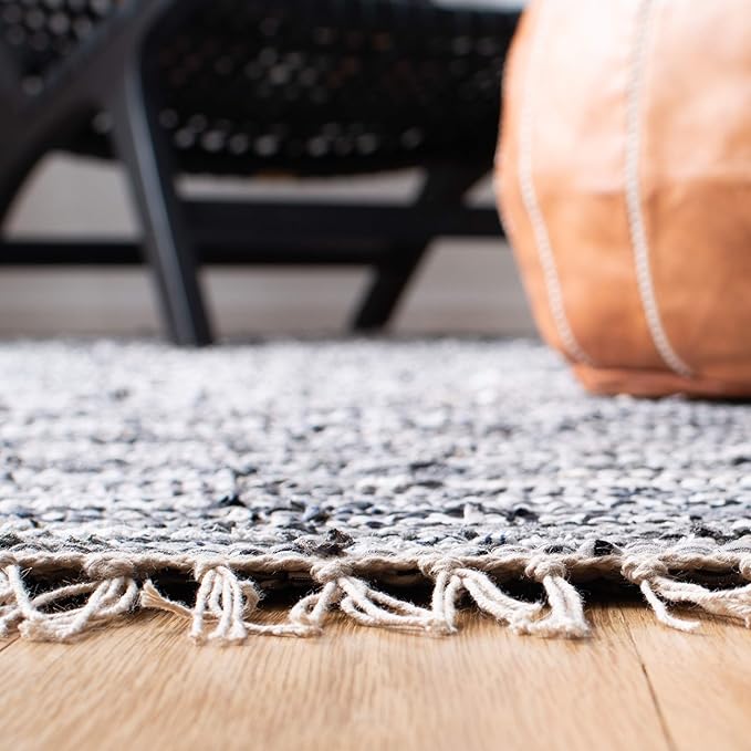 SAFAVIEH Rag Rug Collection Area Rug - 6' Square, Grey, Handmade Boho Stripe Cotton, Ideal for High Traffic Areas in Living Room, Bedroom (RAR128A)