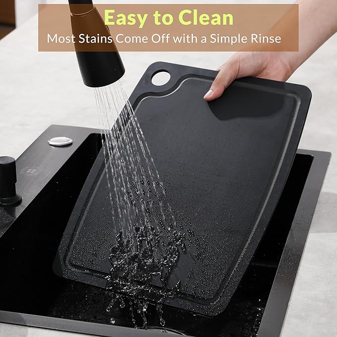 Cutting Board for Kitchen, 14.6x10.8Inch Wood Fiber Composite Cutting Board with Juice Groove and Non-slip Feet, Dishwasher Safe, Knife-Friendly Chopping Board for Meat, Bread, Fruit, Black