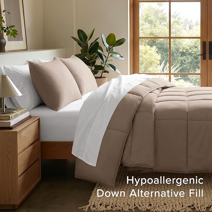 Bare Home Comforter Set - Oversized Queen Size - Ultra-Soft - Goose Down Alternative - Premium 1800 Series - All Season Warmth (Oversized Queen, Taupe)