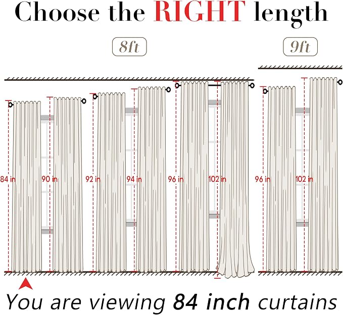 Linen Cotton Curtains for Living Room, Cream Off White Natural Fabric Light Filtering Semi Sheer Curtains 84 Inches Long, Ivory Pleated Farmhouse Curtain Drapes 84 Inch Length 2 Panels Set Dining Room