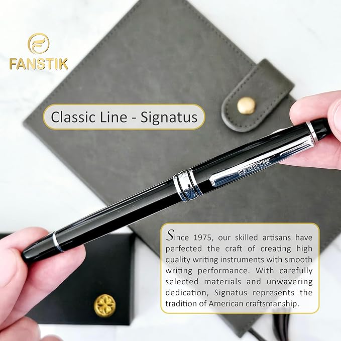 FANSTIK, Customized Fountain pen with name (MADE IN USA), stainless steel, black and silver, luxury engraved pen personalized for men and for women. (Fountain Black-Silver)