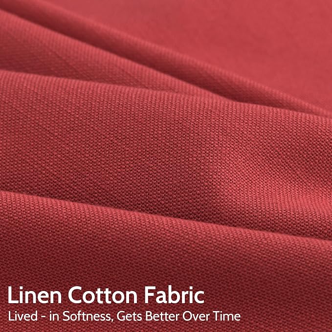 Christmas Red Linen Curtains 108 Inches Long for Living Room Light Filtering Semi Sheer Curtain Back Tab Vintage Neutral Rustic Home Decor Floor to Ceiling High Window for Bedroom 52x108,2 Panels