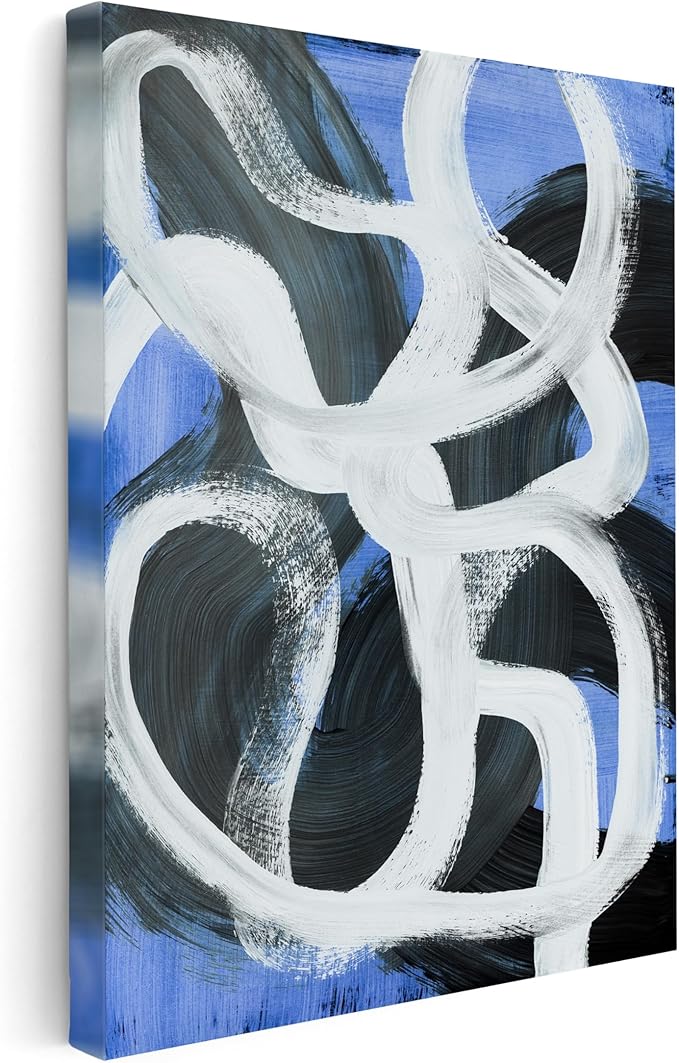 Monem Art Bold Blue Brushstroke Abstract Print - Modern Textured Line Art Poster - Wall Decor for Living Room, Bedroom or Office - 12x16 STRETCHED CANVAS Wall Art by Mareike Bohmer