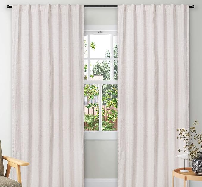 Bedding Craft Farmhouse Curtains Flax Linen 50x84 Natural Set of 2 Tab Top Style with Texo Lining Room Darkening Drapes- Elegant and Ideal for Bedroom Window Home Decor
