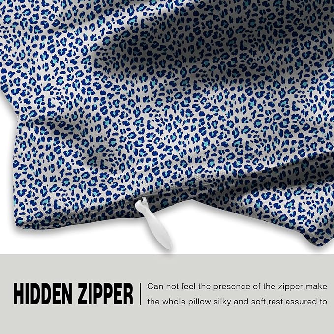 Mulberry Silk Pillowcase for Hair and Skin Queen Size Leopard Print Silk Pillow Cases with Zipper Soft Breathable Smooth Cooling Silk Pillow Covers for Sleeping (Blue Leopard, 20"X 30",1Pcs)