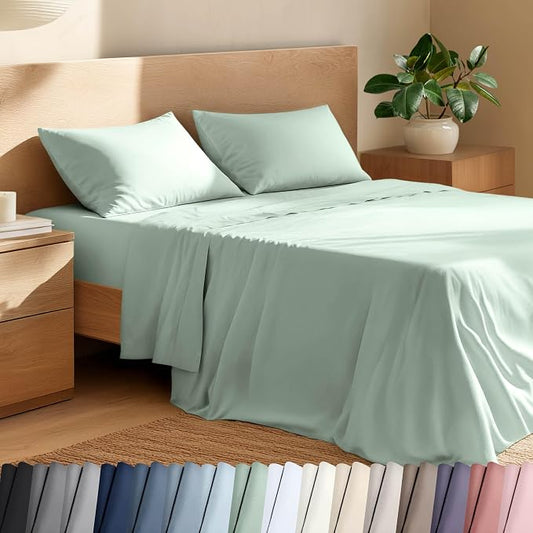 Bare Home 100% Organic Cotton Queen Sheet Set - Crisp Percale Weave - Lightweight & Breathable - Bedding Sheets & Pillowcases (Queen, Willow)