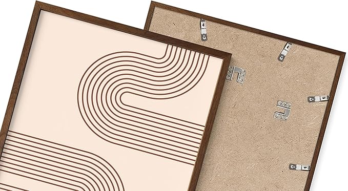 Abstract Double Wavy Arch Wall Art Minimalist S-Shape Lines Earth Tones Terracotta Brown 8x10 Inch Oak Wood Walnut Framed Boho Geometric Print for Modern Living Room Decor