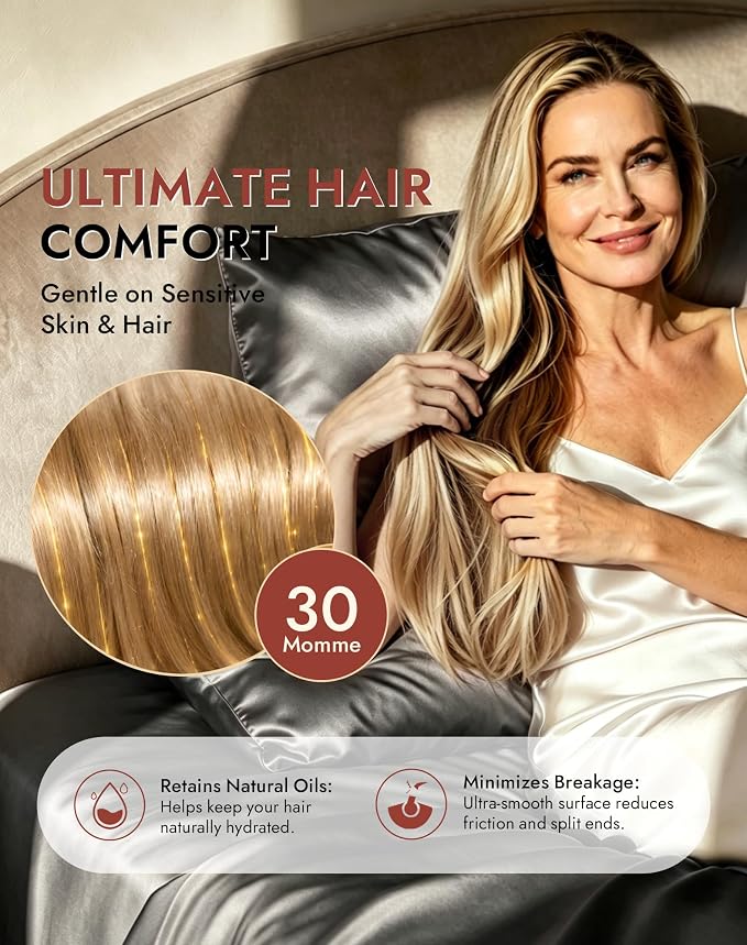 SilkSilky Luxury 30 Momme 100% Pure Organic Mulberry Silk Pillowcase for Hair & Skin, Grade 6A+ Silk Pillow Cases with Hidden Zipper, Cooling Silk for Deep Sleep (Standard 20''x26'', Darkgray)