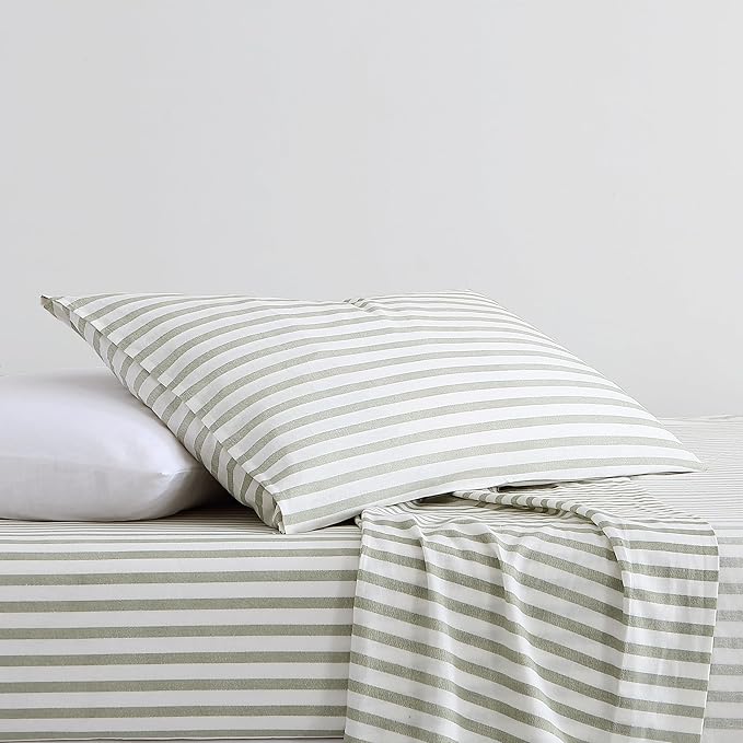 ATLINIA Bedding Linen Sheets Set Bed - 55% Linen 45% Cotton Blend Sheets Queen Size Bedding Farmhouse Boho Style, Soft Comfy Breathable - Deep Pocket Fitted Sheet & Flat Sheet & 2 Pillowcases (Green)