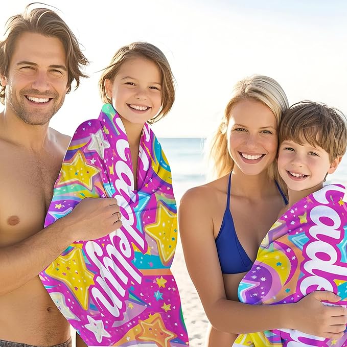 JML Custom Beach Towel with Name, Personalized Microfiber Beach Towel with Name, Large, Soft, Quick Dry & Absorbent for Swim, Pool,Adult,Summer Holiday,Vacation,Travel,Gift for Anniversary, Birthday