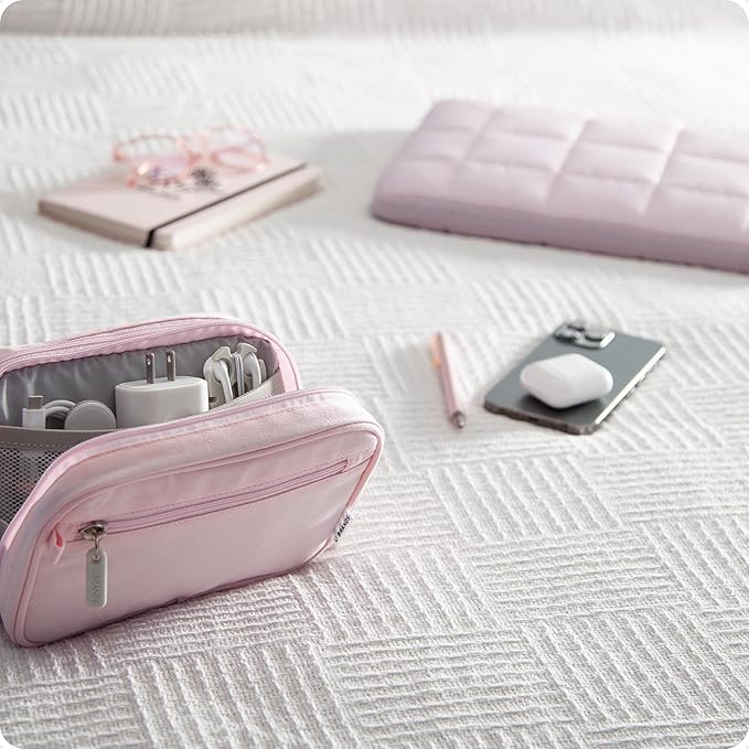 U Brands Canvas Tech Organizer Pouch 9 Compartments, 7.8 x 5 Inch Cable Organizer Bag for Travel, Cord Organizer for Cables, Earbuds, Flash Drives and Accessories – Petal