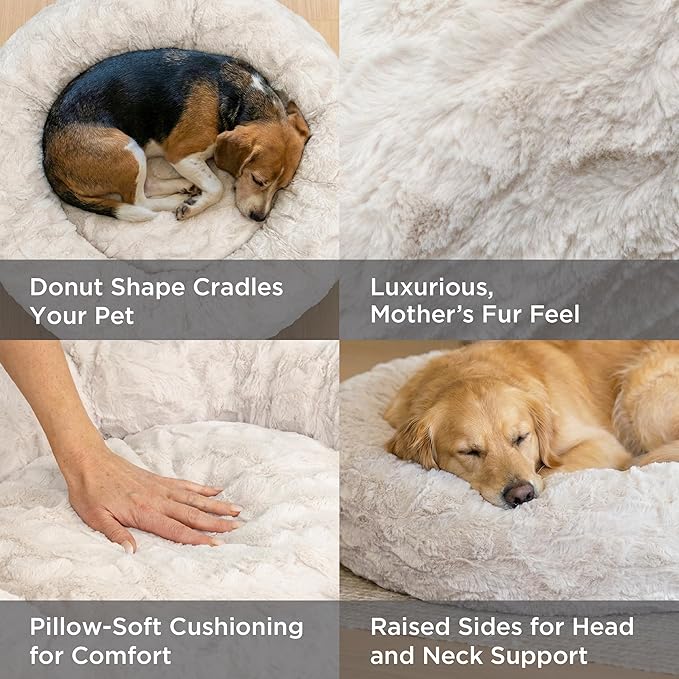 Best Friends by Sheri The Original Calming Donut Dog Bed for Extra-Small Dogs up to 10 lbs, Lux Faux Fur, Mink Dark Gray, 18" x 18"